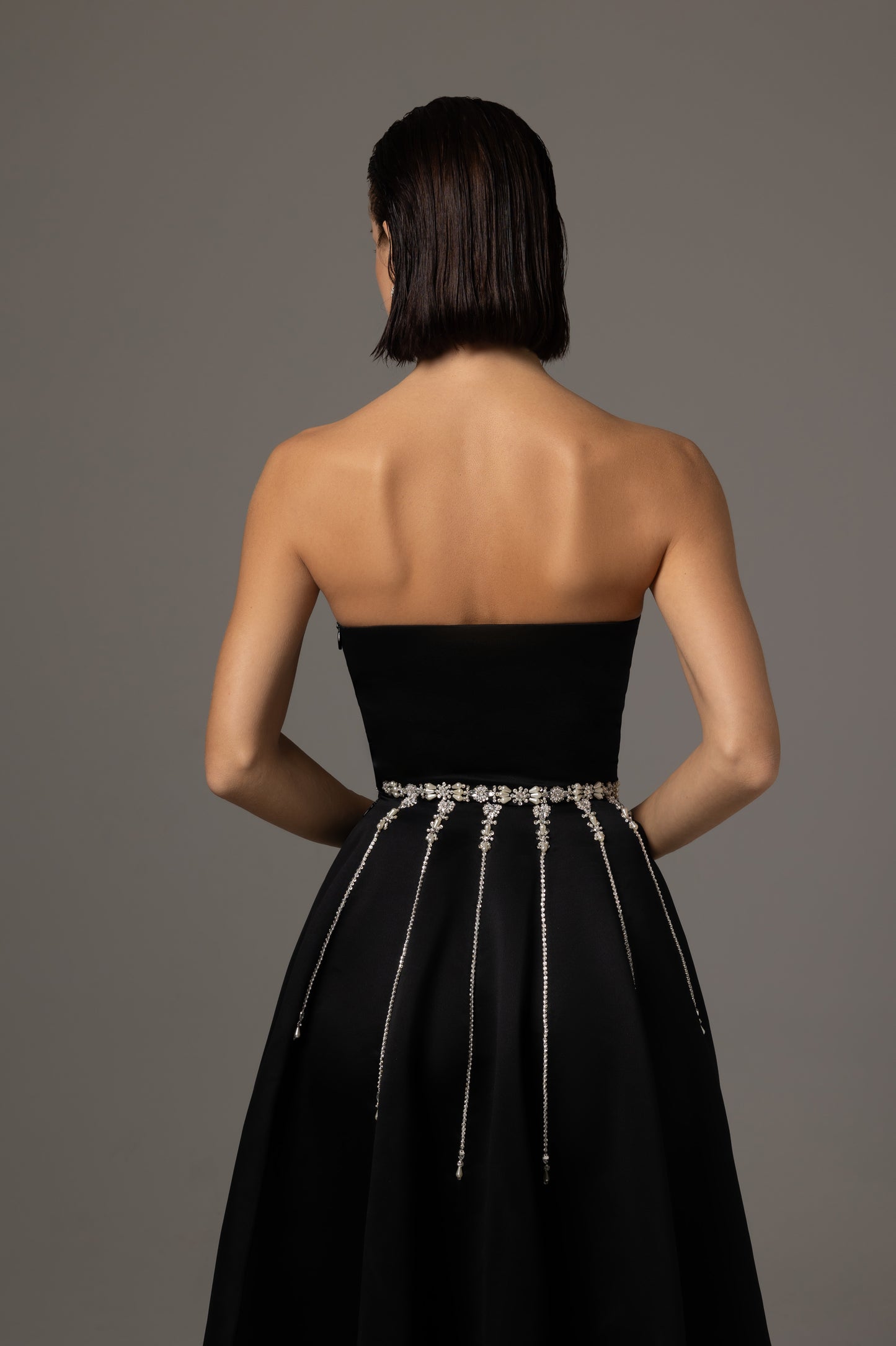 strapless crystal-detail dress