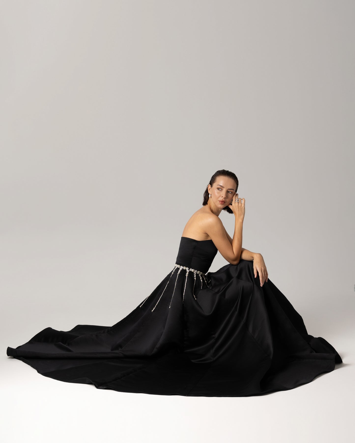 black strapless evening gown