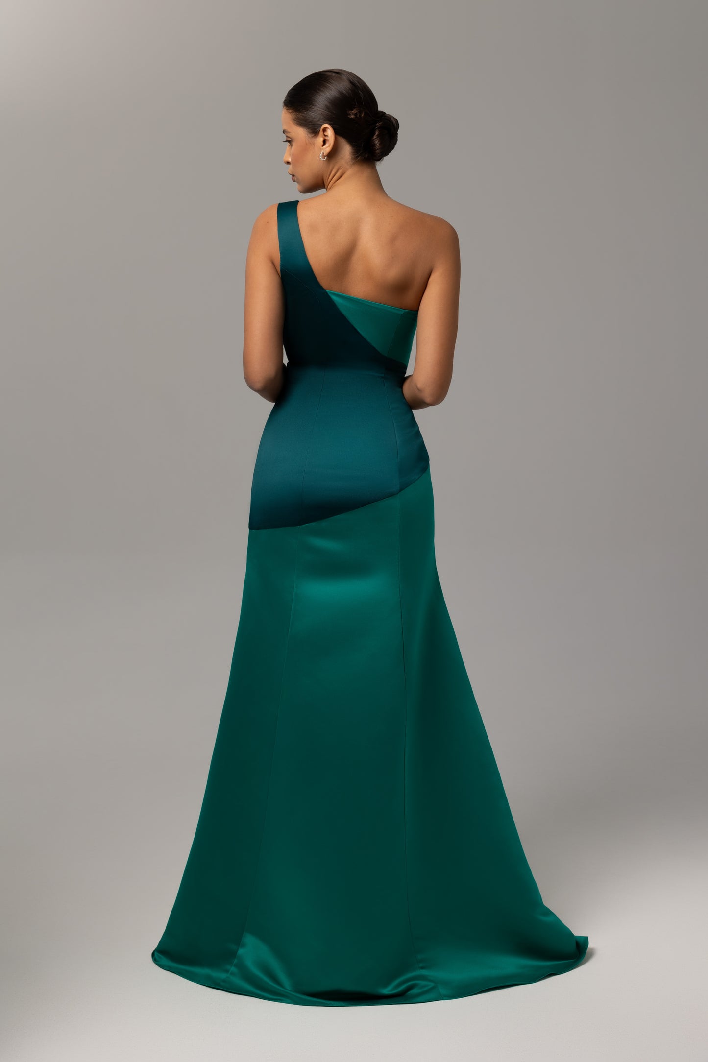One-Shoulder Green Gradient Panel Dress