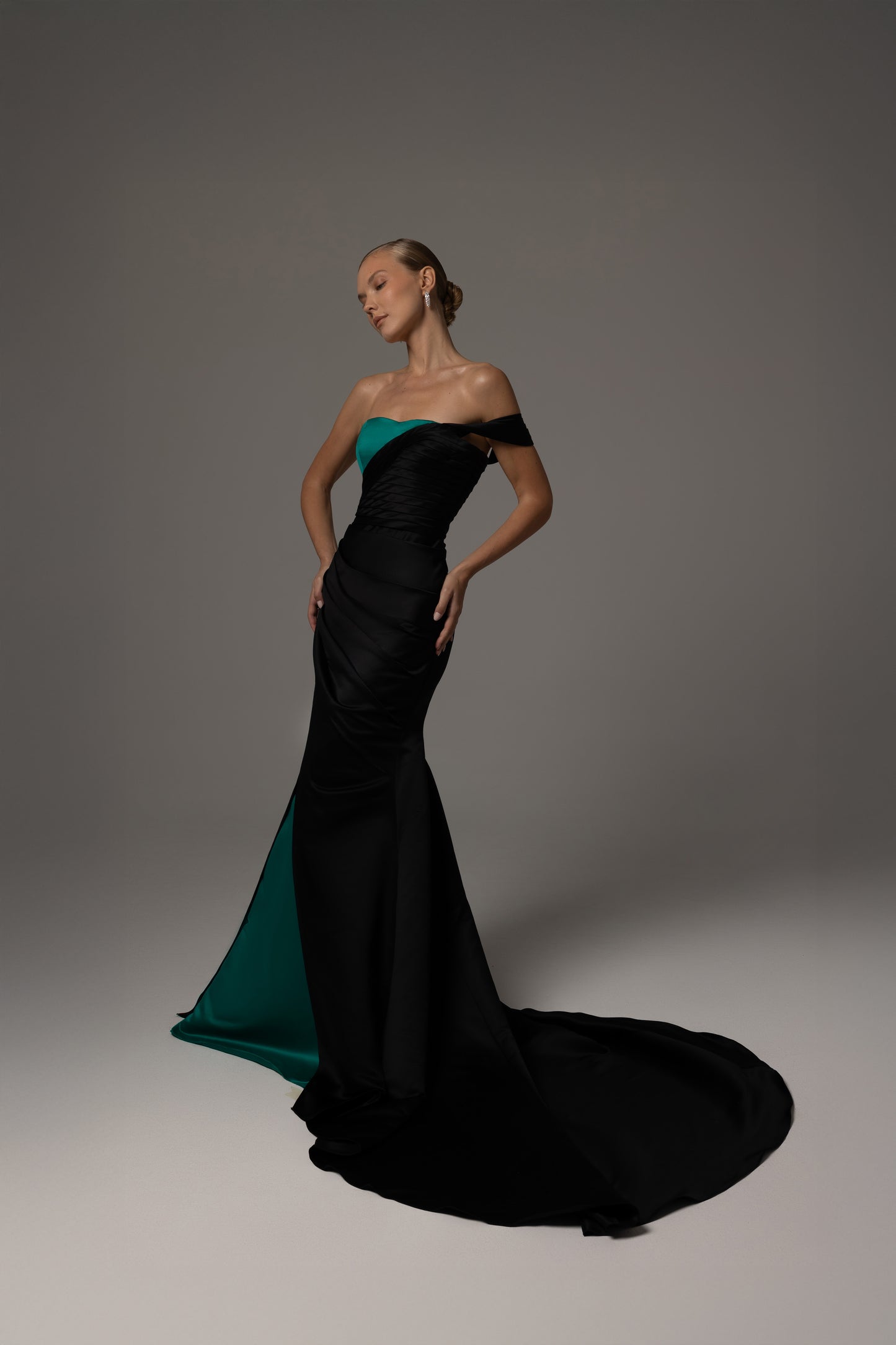 Off-Shoulder Draped Mermaid Dress With Train