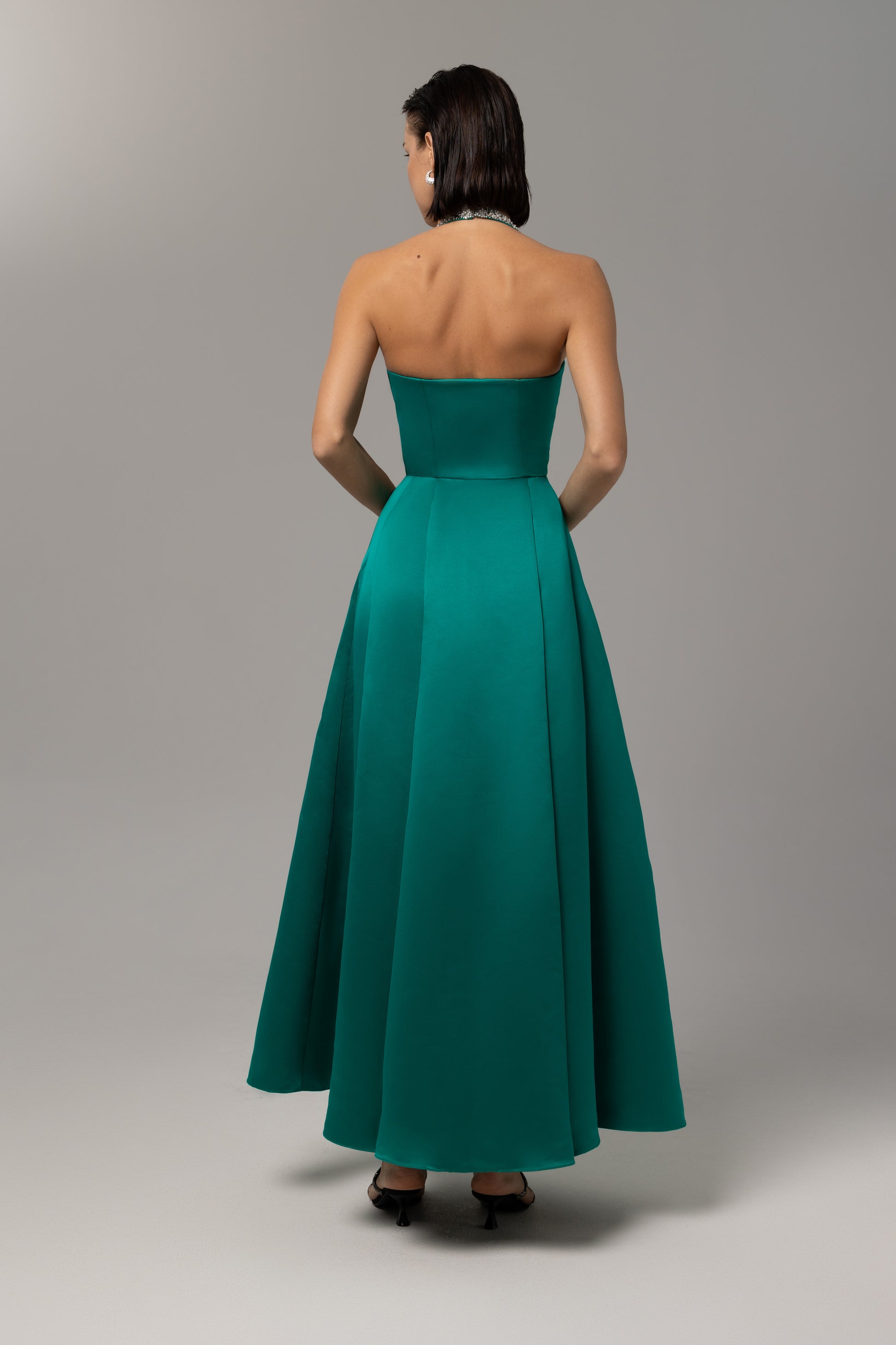 Crystal-halter strap A-line gown