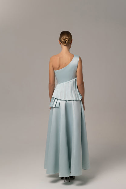 Asymmetrical One Shoulder Blue modern Dress

