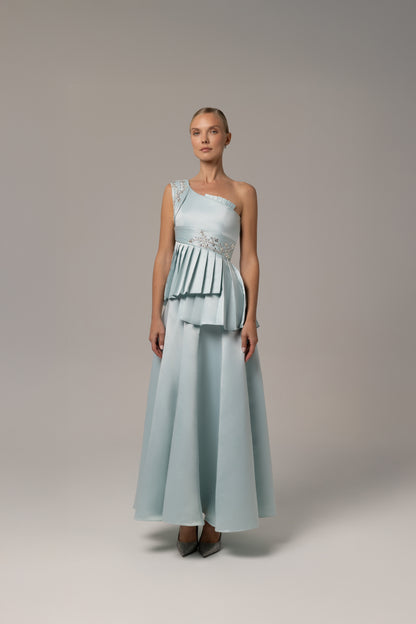 Embellished Asymmetrical Blue Dress