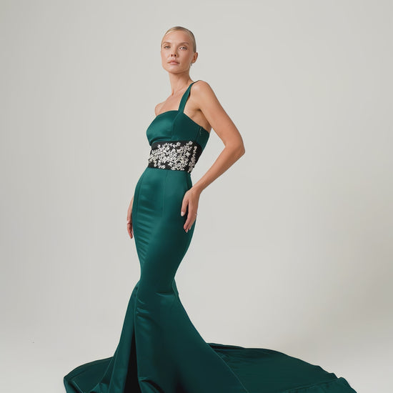 Black Embellished Mermaid Train Dress