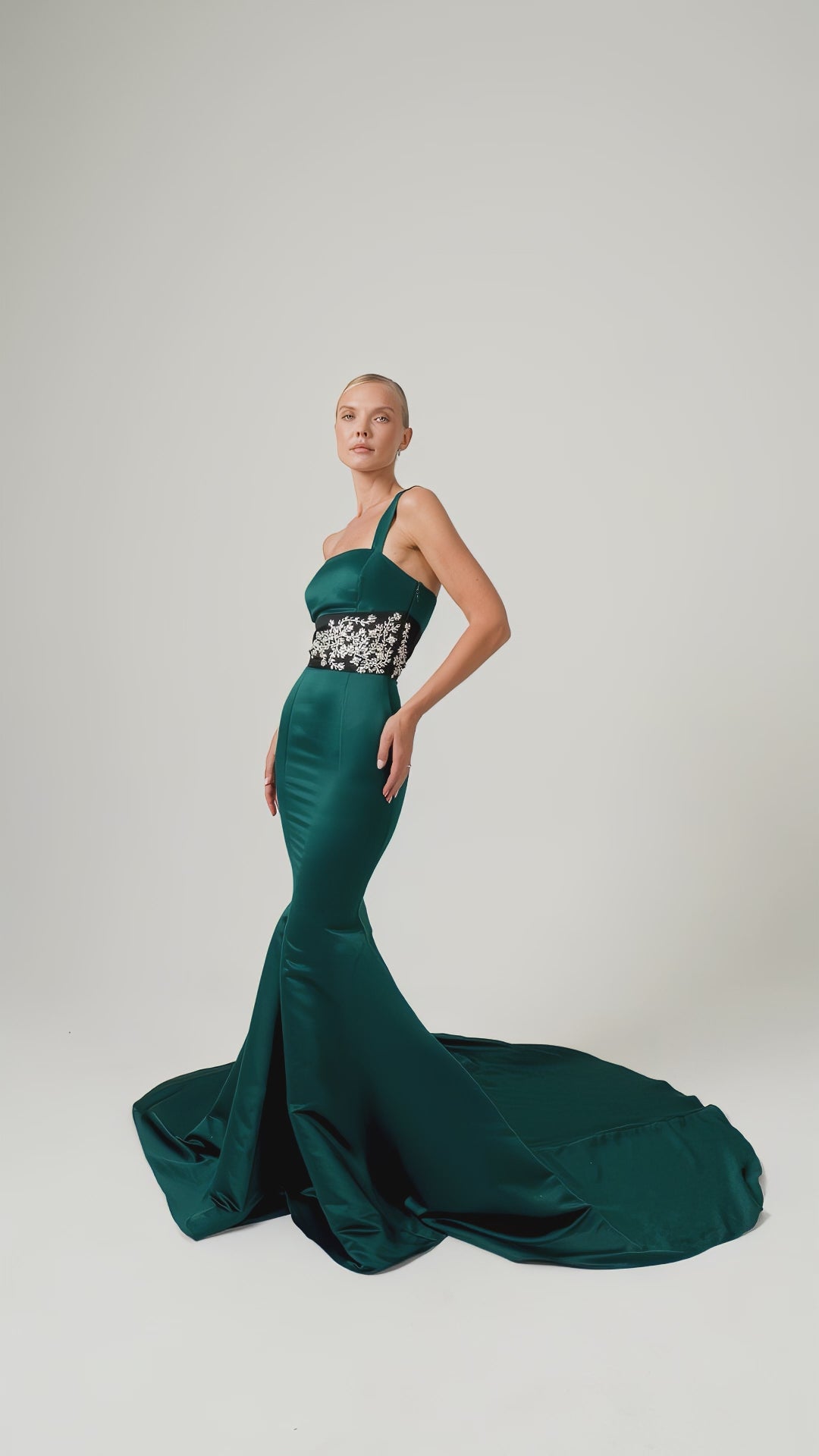 Black Embellished Mermaid Train Dress
