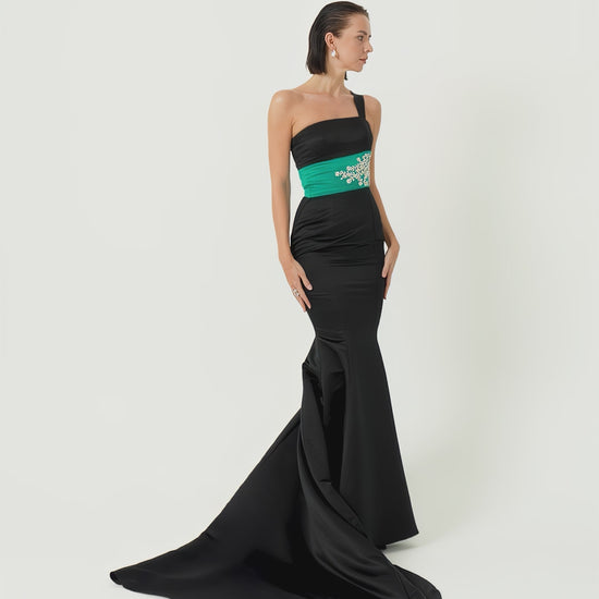 Mermaid train gown featuring crystal embellishments