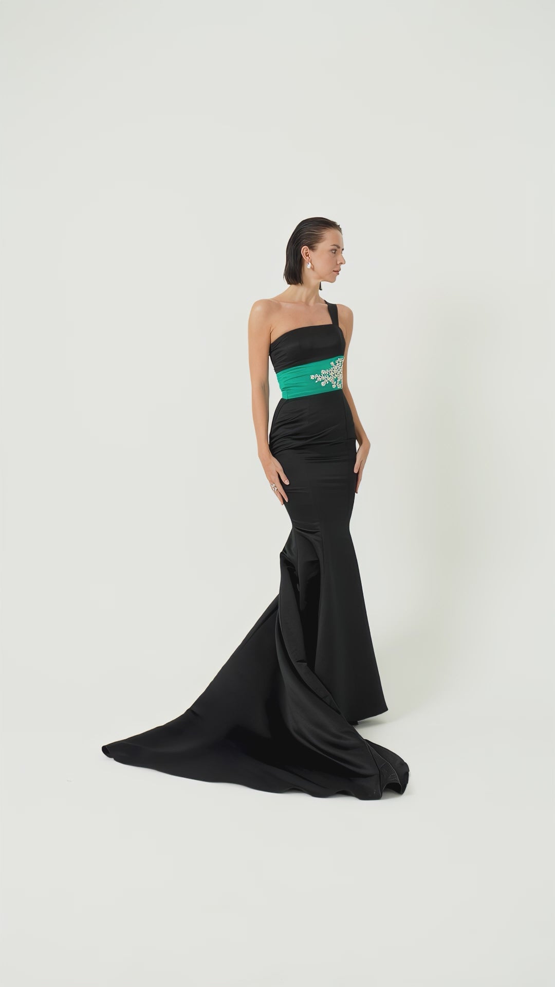 Mermaid train gown featuring crystal embellishments