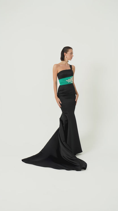 Mermaid train gown featuring crystal embellishments