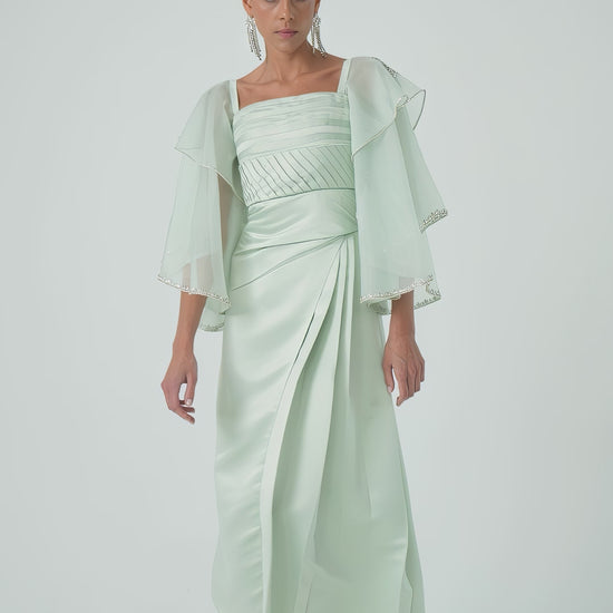 Crystal-embellished sheer sleeve dress