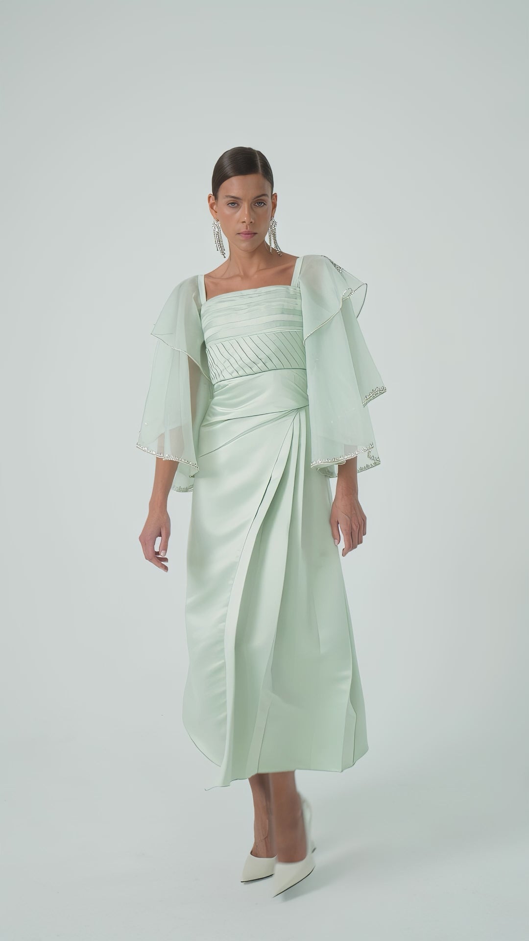 Crystal-embellished sheer sleeve dress