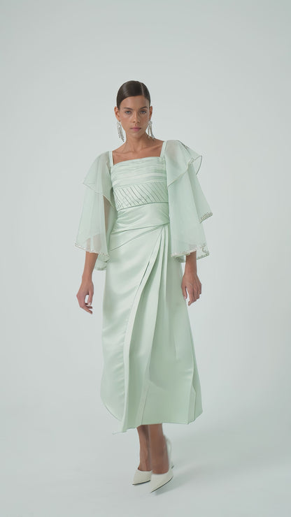 Crystal-embellished sheer sleeve dress
